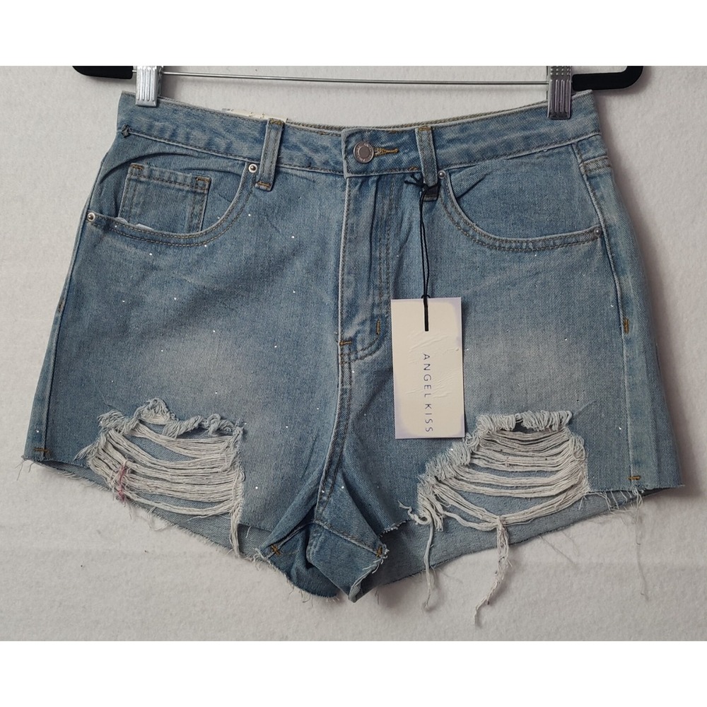 ANGEL KISS Women's Distressed  Denim Shorts Size 28‎ And 29 Blue Jeans